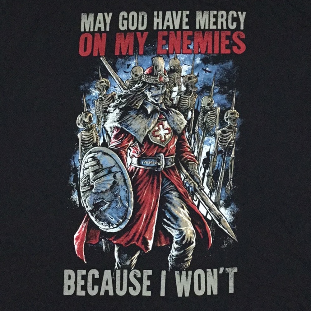 Warrior XII Men’s “May God Have Mercy On My Enemies” T-shirt, Black, 3XL
